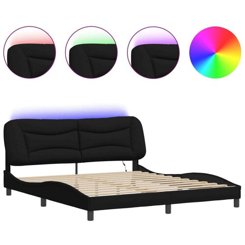 okvir kreveta s led svjetlima crni 180 x 200 cm od tkanine Slike