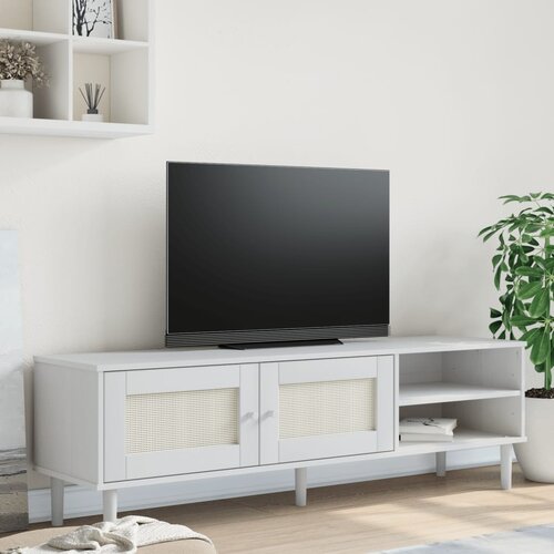 vidaXL TV omarica SENJA videz ratana bela 158x40x49 cm trdna borovina Cene