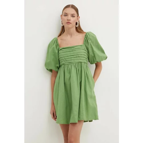 Abercrombie & Fitch Lanena obleka zelena barva