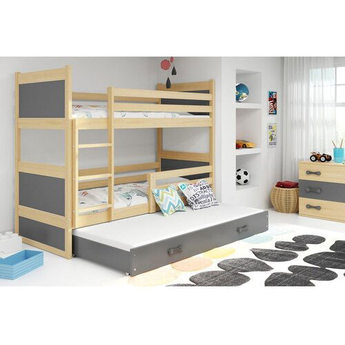 Rico drveni dečiji krevet na sprat sa tri kreveta - bukva - sivi - 190x80 cm M539EQ6 Slike