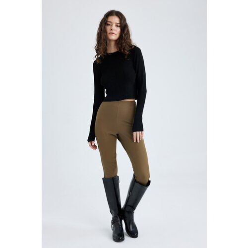 Defacto skinny Fit Zippered High Waist Short Leg Long Trousers Slike