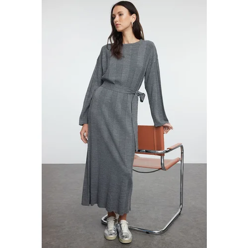 Trendyol Anthracite Wide Ribbed Knit Dress