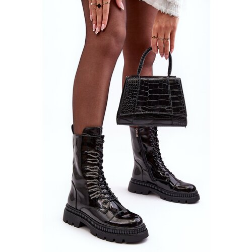 S. BARSKI Women&amp;#039;s Polished Lace-up Boots Black SBarski Slike