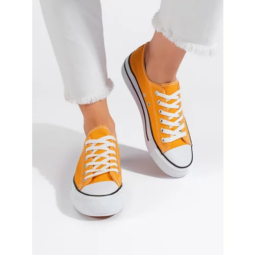 Shelvt Yellow classic lace-up sneakers for women