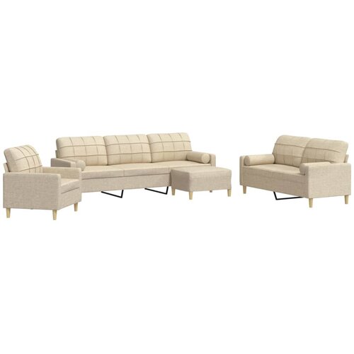 VidaXL 4-dijelni set sofa s tabureom i jastucima krem tkanina Slike