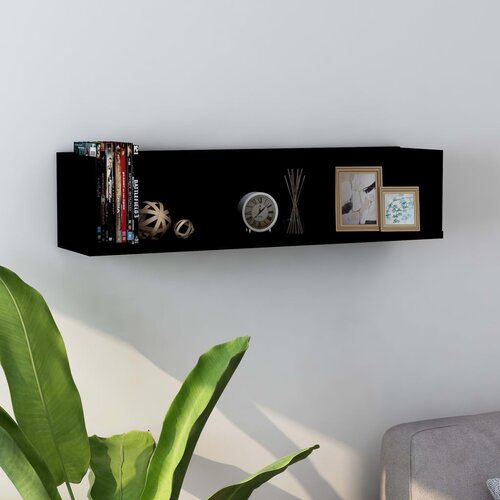 VidaXL Zidna polica za CD-ove crna 75 x 18 x 18 cm od iverice Slike