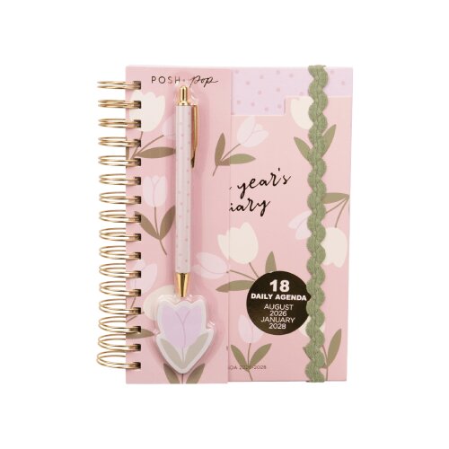 Tri Coastal Design Group S.R.L Datumirana agenda i hemijska olovka set - Daily, 18 month, Flower, spirala Slike