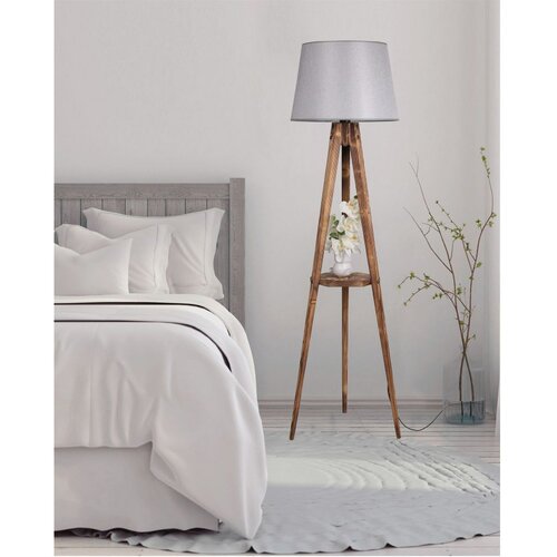 Opviq Sehbalı Tripod Yanık Lambader Pramit Hasır Gri Abajurlu BrownGrey Floor Lamp Slike