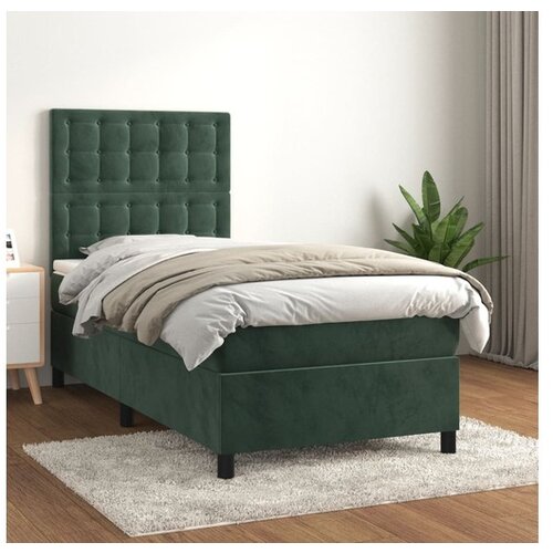 VidaXL Box spring postelja z vzmetnico temno zelena 100x200 Slike