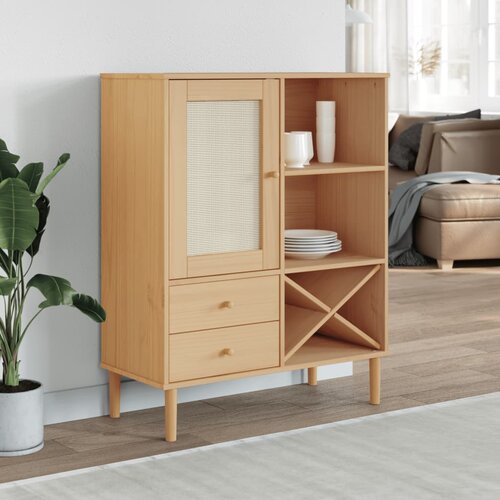  The Living Store Komoda SENJA videz ratana rjava 90x40x112 cm trdna borovina - Komoda, (21444179) Slike