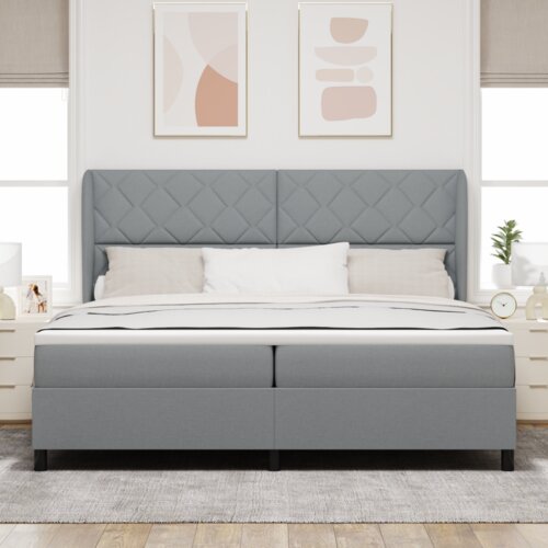 Box Spring Krevet s Madracem - Svjetlosiva 200x200 cm Tkanina Slike