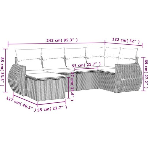 VidaXL 6-dijelni set vrtnih sofa od poliratana s jastucima smeđi Slike