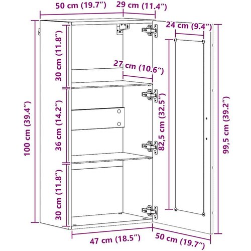 VidaXL Kabinetski zidni s policom Zidne sonoma hrast 55 x 29 x 100 cm Slike