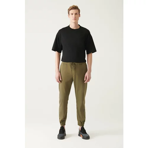 Avva Men's Khaki Side Pocket Knitted Laced Relaxed Fit Casual Fit Jogger Trousers