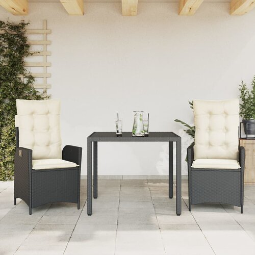  3-dijelni vrtni blagovaonski set s jastucima od poliratana crni Crna 90 cm table length Cene