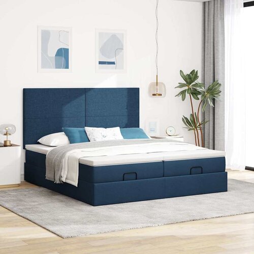 VidaXL Ottoman krevet s madracima plavi 160x200 cm tkanina - Plava 160 x 200 cm Gladak dizajn Slike