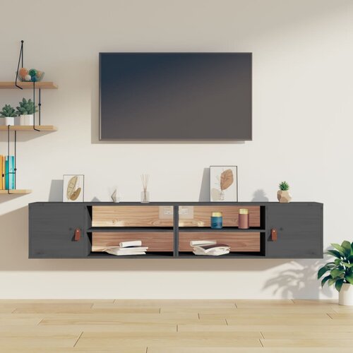 vidaXL Stenska omarica 2 kosa siva 80x30x30 cm trdna borovina Cene