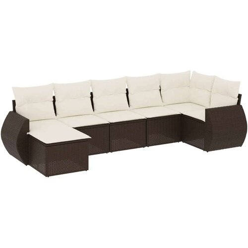 VidaXL 7-dijelni set vrtnih sofa od poliratana s jastucima smeđi Slike