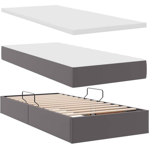  Krevet s od storage s madracem Siva 200 x 200 cm Lažna koža Slike