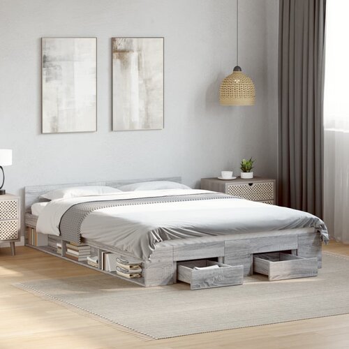Furnova Posteljni okvir s predali siva sonoma 135x190cm inženirski les, (21938045) Slike