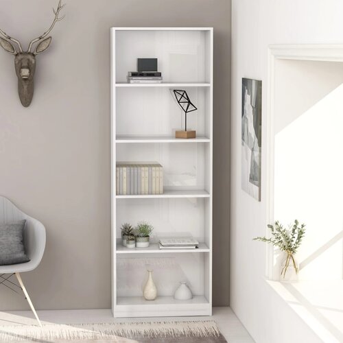 VidaXL Knjižna omara 5-nadstropna visok sijaj bela 60x24x175 cm Slike