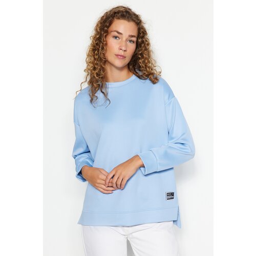 Trendyol Light Blue Label Detail Diver/Scuba Knitted Sweatshirt Cene