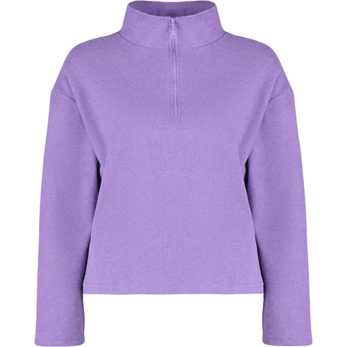 Trendyol Curve Purple Stand-Up Collar Zippered Thessaloniki, Thin Knitted Sweatshirt.