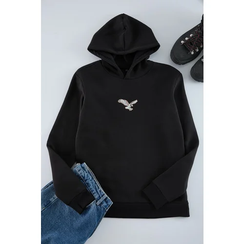 Trendyol Black Regular/Normal Cut Animal Embroidered Sweatshirt