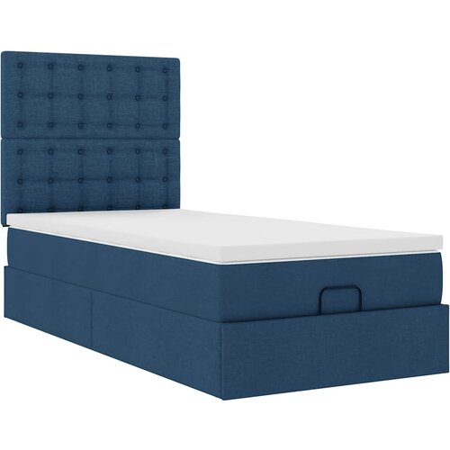 VidaXL Otomanski posteljni okvir z vzmetnico moder 90x190 cm blago, (21607254) Slike