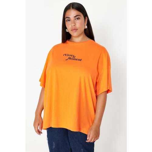 Trendyol Curve Orange Crew Neck Oversize Knitted T-Shirt Slike