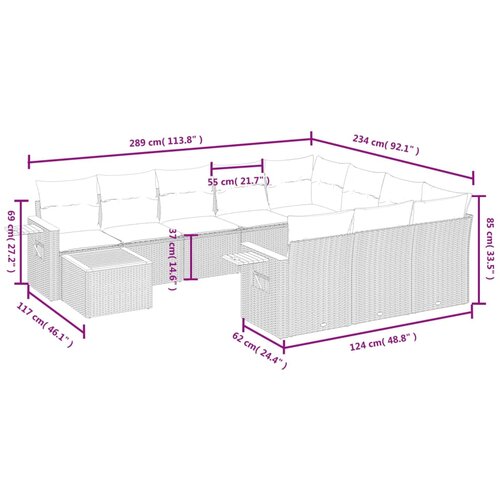  11-dijelni set vrtnih sofa od poliratana s jastucima crni Crna 85 x 62 x 69 cm Slike