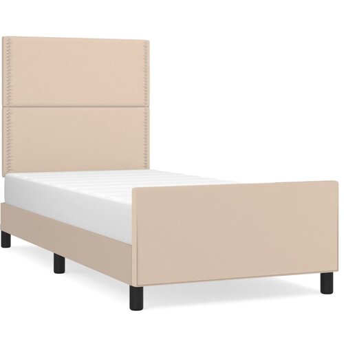 Maison Chic Posteljni okvir - Enojna postelja - Postelja za odrasle z vzglavjem kapučino 90x200 cm umetno usnje-J9596, (21766358) Slike