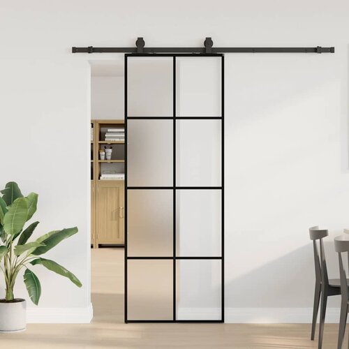 vidaXL drsna vrata z opremo črna 76x205 cm esg steklo Cene