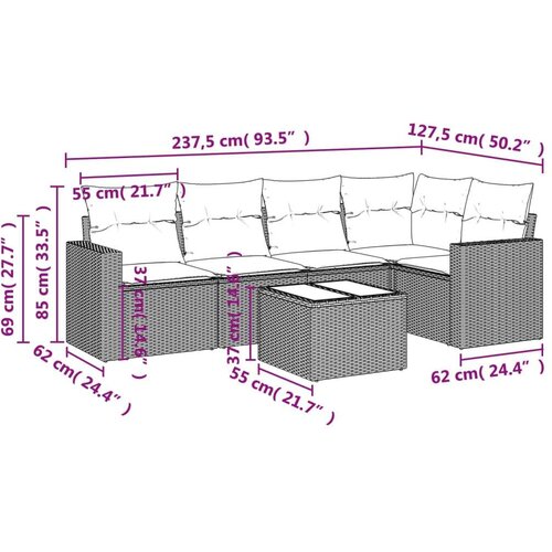 VidaXL 6-dijelni set vrtnih sofa od poliratana s jastucima smeđi Slike