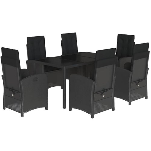  7-dijelni vrtni blagovaonski set s jastucima crni od poliratana Crna 150 cm table length Slike