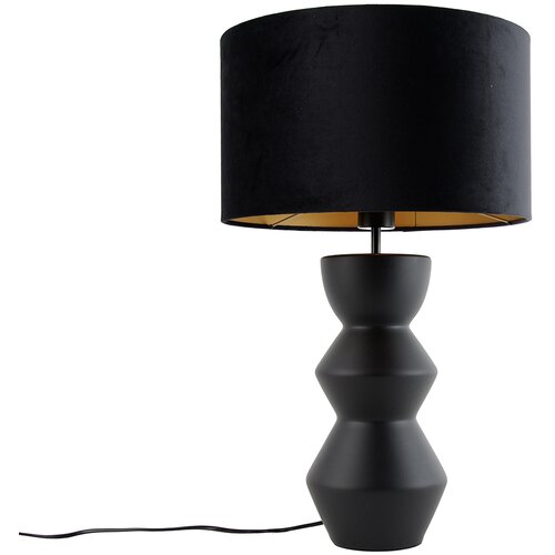QAZQA Design tafellamp zwart velours kap zwart met goud 35 cm - Alisia Cene