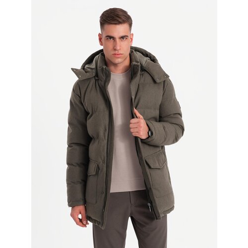 Ombre Men&amp;#039;s long warm parka jacket with wool - dark grey melange Slike
