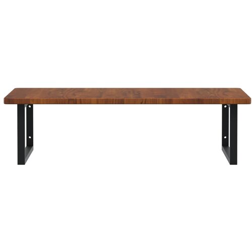  Zidna polica za umivaonik od čelika i masivne hrastovine Smeđa 100 x 60 x 2.5 cm Slike