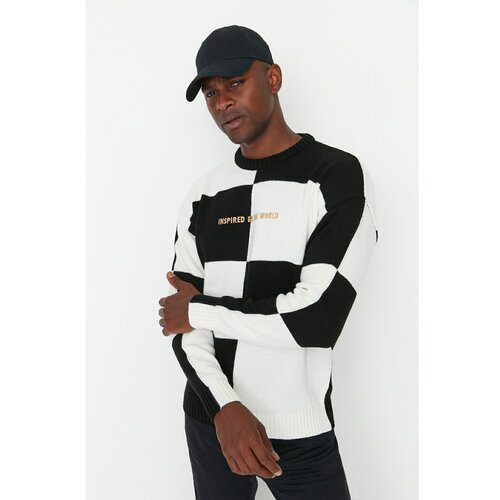Trendyol Men's Oversize Fit Wide Pattern Color Block Embroidered Knitwear Sweater Cene