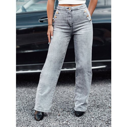 DStreet Spodnie damskie ZIPELLA z wysokim stanem szerokie proste nogawki szare Slike