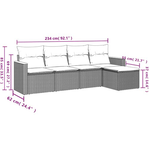 5-dijelna vrtna garnitura od poliratana s jastucima crna 61.5 x 62 x 69 cm Slike