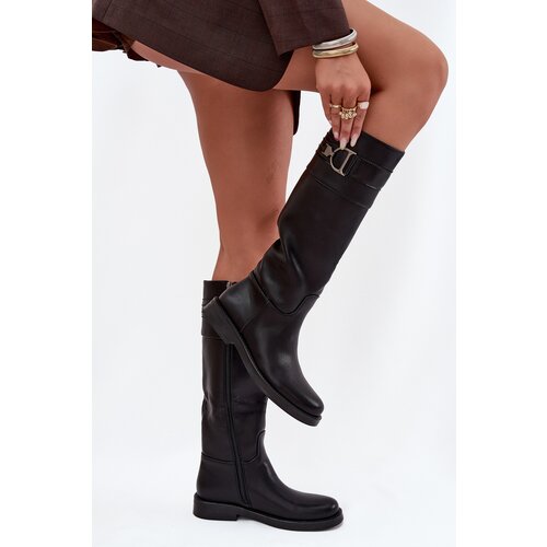 Boto Women's Flat Heeled Boots with Decorative Detail Black Arvessa Cijene