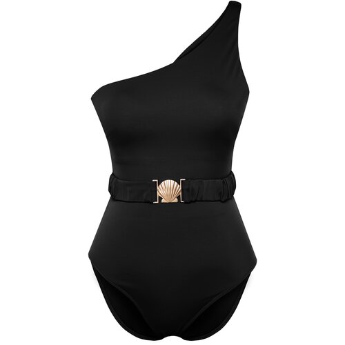 Trendyol Black Belted One-Shoulder Accessory Regular Swimsuit Slike