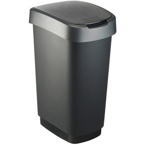 Rotho Črno-srebrn plastičen koš za smeti 50 l Twist – Cene
