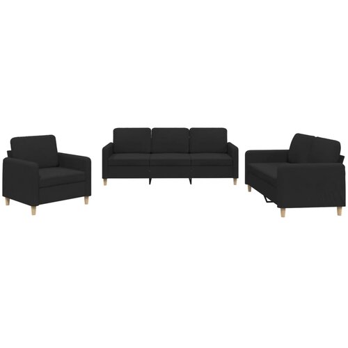  3-dijelni set sofa s jastucima crni od tkanine Slike