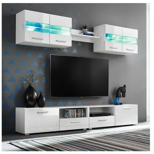  Stenska TV enota 5-delna z LED osvetlitvijo visok sijaj bela