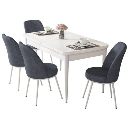 Hanah home trpezarijski set Via, sto na razvlačenje i 4 stolice, bela ploča, dimno siva tkanina Jerry Cene