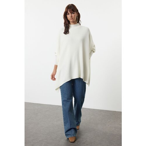 Trendyol Ecru Wide Pattern Stand Collar Knitwear Sweater Cene