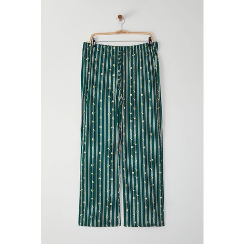 Trendyol Curve Dark Green Cotton Striped and Lemon Knitted Pajama Bottoms Slike