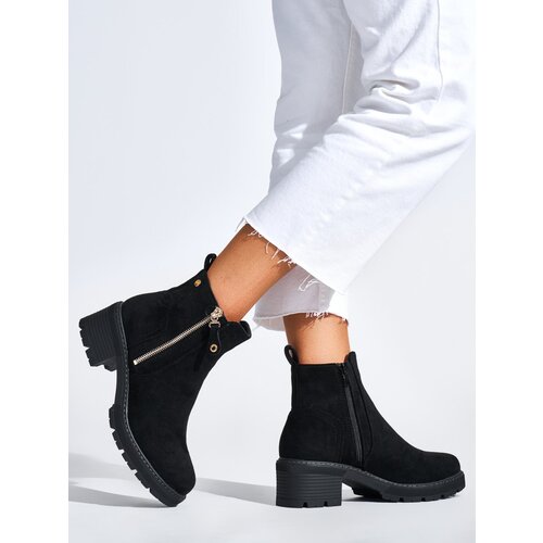 Shelvt Women's black ankle boots with a decorative zipper Cene